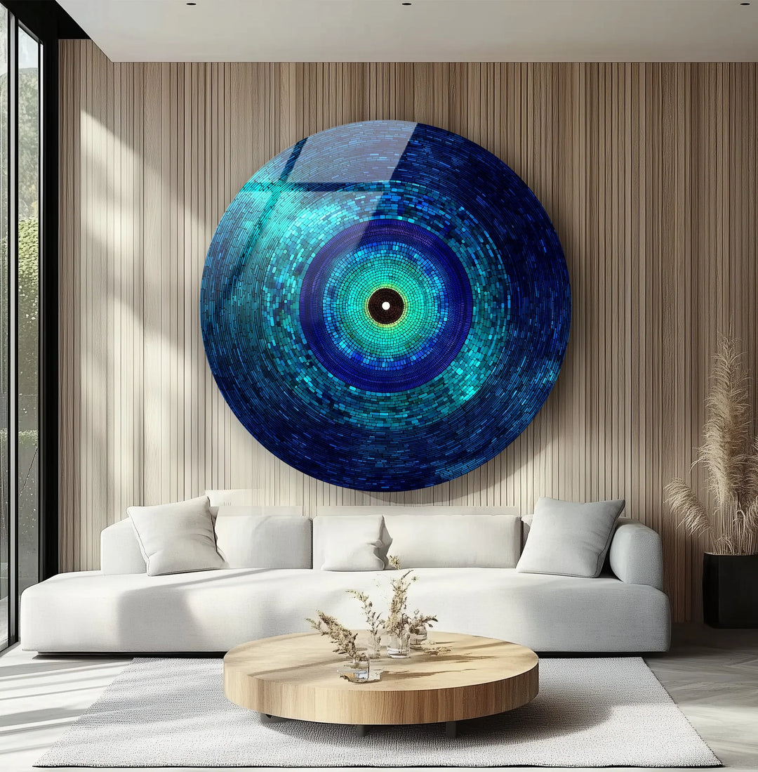 Mystic Blue Spiral – Round Glass Wall Art - MyPhotoStation