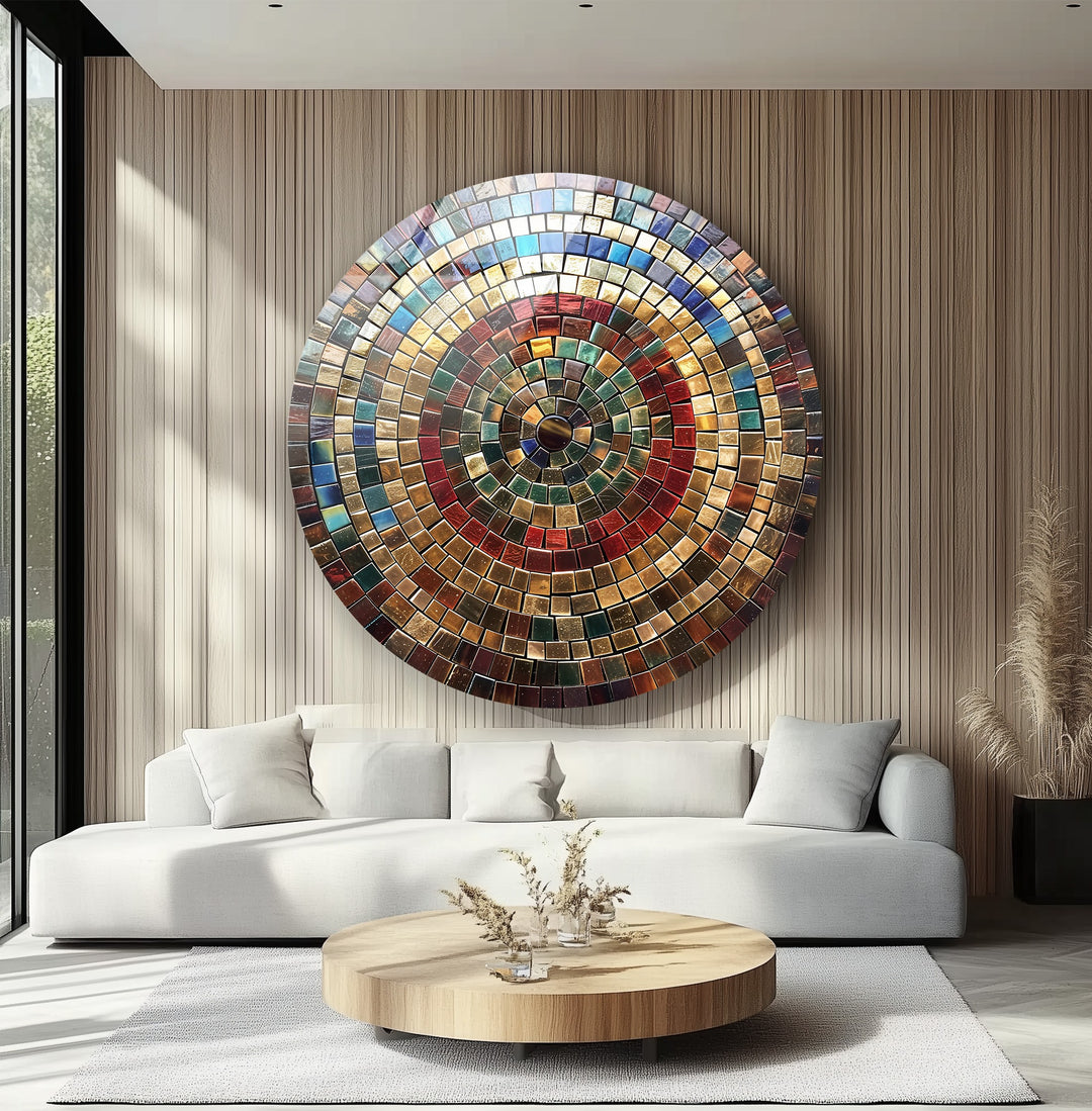 Eternal Spectrum – Multicolor Mosaic Round Glass Wall Art