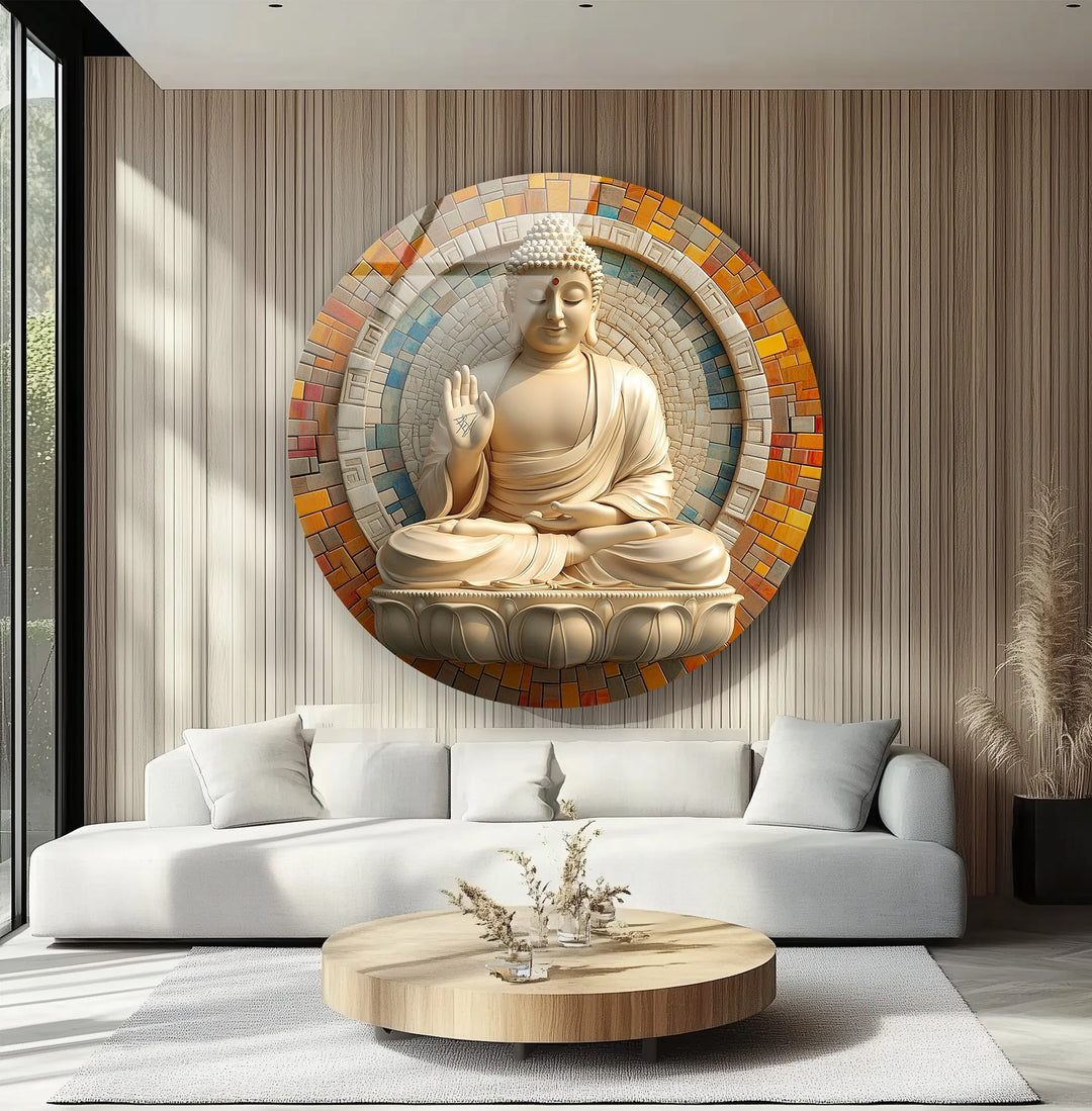 Radiant Buddha Mosaic – Round Glass Wall Art - MyPhotoStation