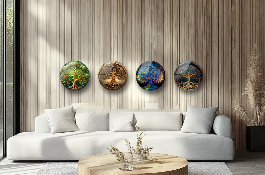 Tree of Life round glass wall art set