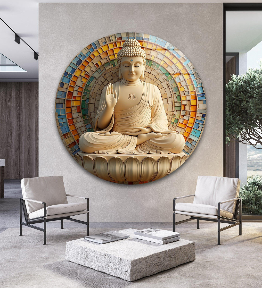 Enlightened Serenity Buddha – Round Glass Wall Art - MyPhotoStation