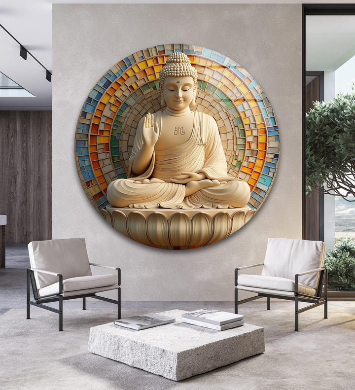 Enlightened Serenity Buddha – Round Glass Wall Art - MyPhotoStation