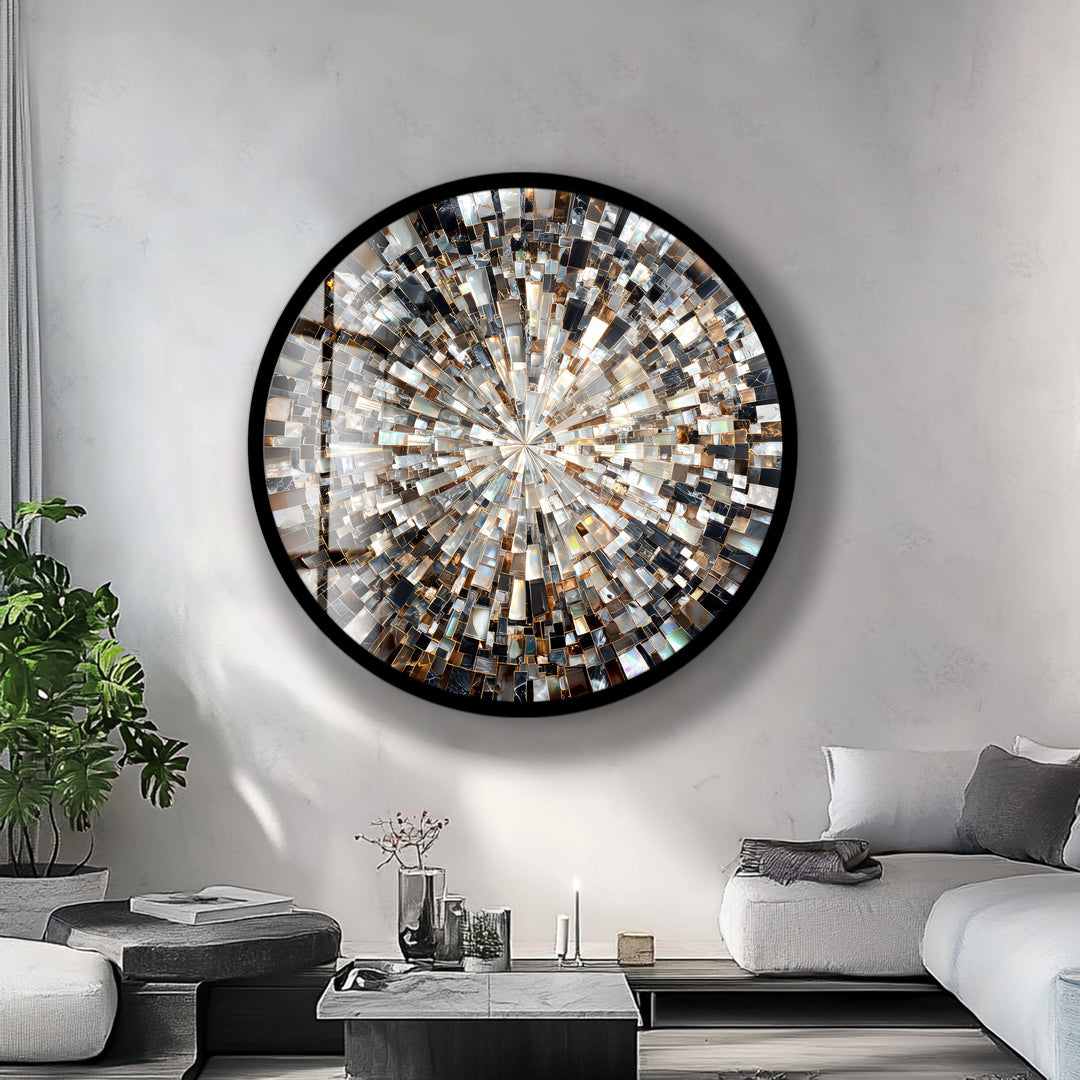 Black and Silver Radiant – Round Glass Wall Art