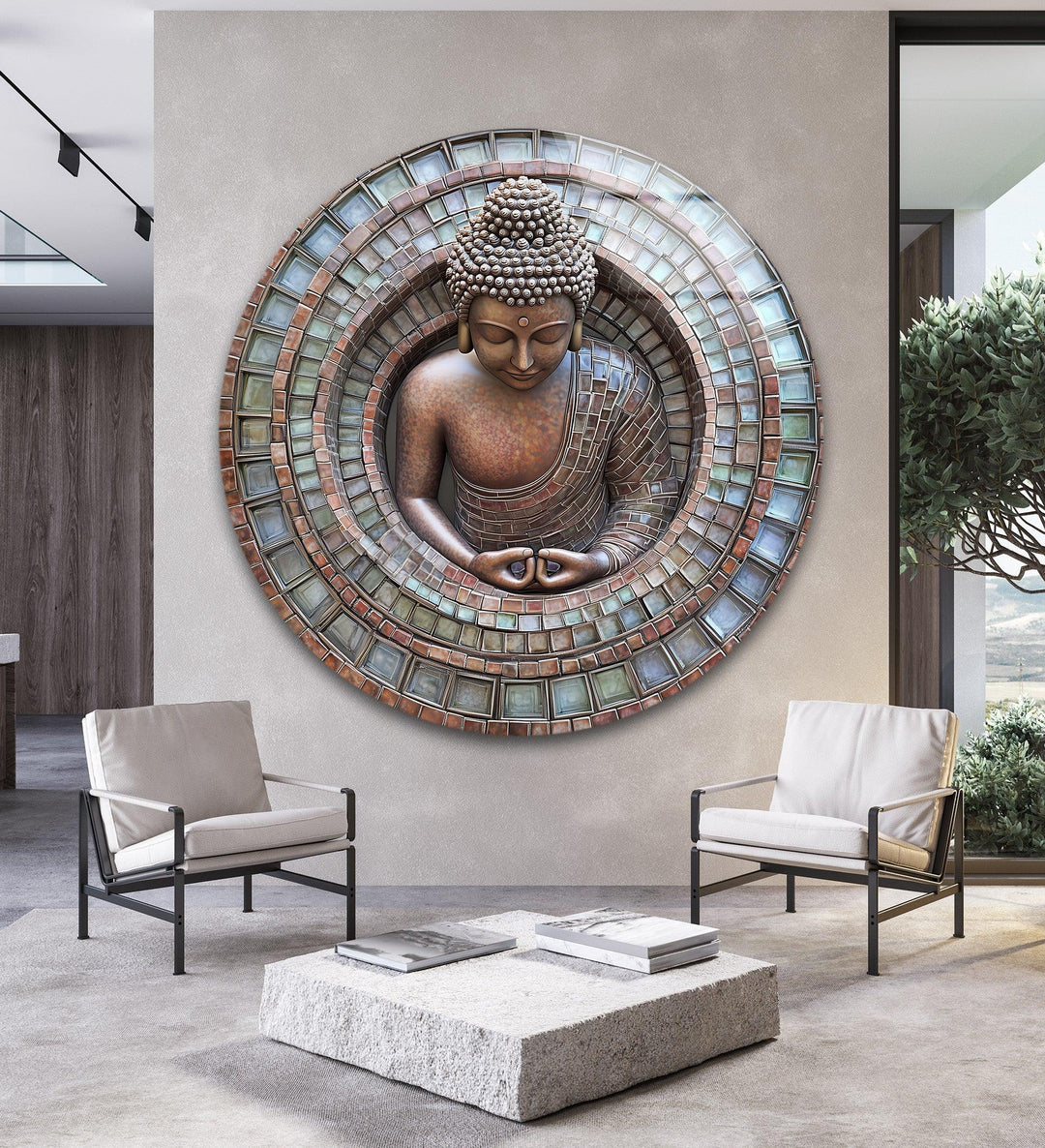 Buddha Mosaic – Round Glass Wall Art - MyPhotoStation