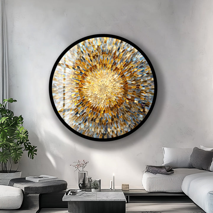 Solar Bloom Harmony  – Round Glass Wall Art