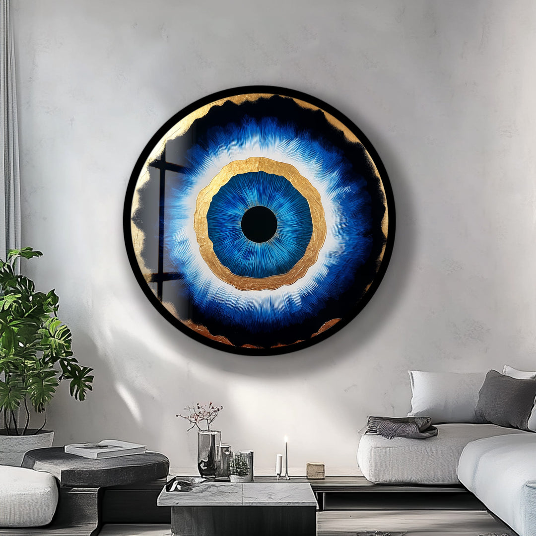 Golden Aura – Blue Eye Round Glass Wall Art