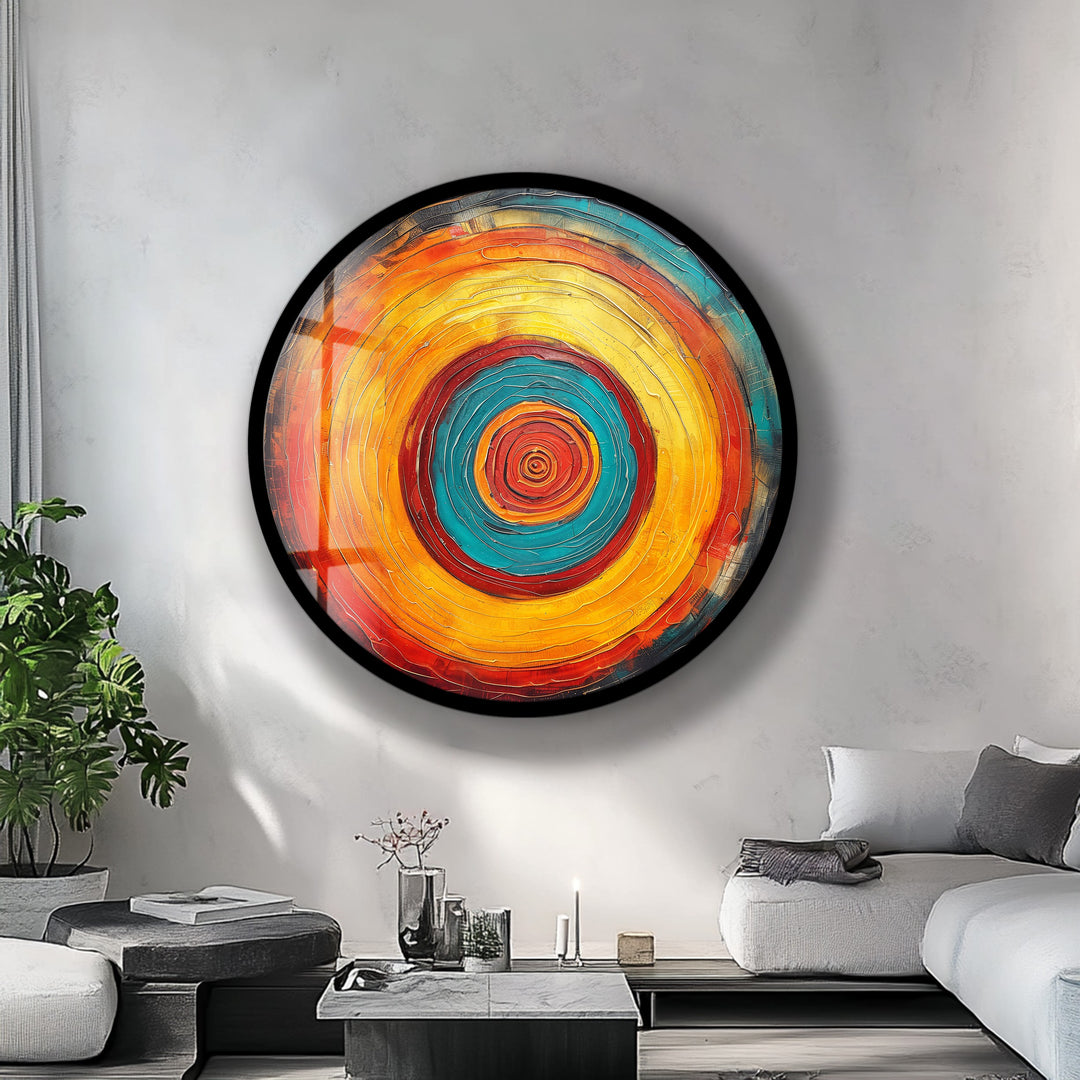 Solar Core – Vibrant Abstract Round Glass Wall Art