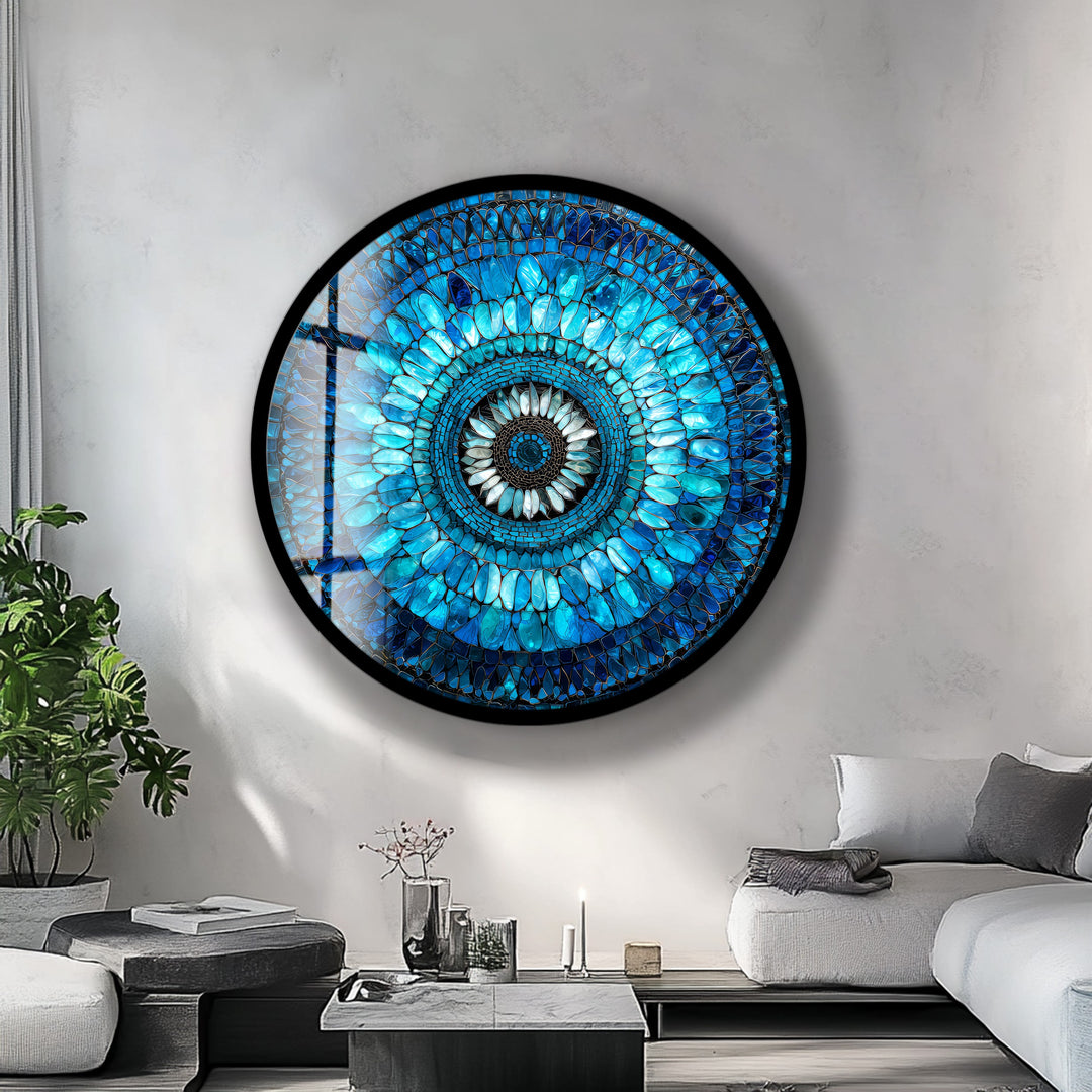 Radiant Mosaic Petal Bloom – Round Glass Wall Art