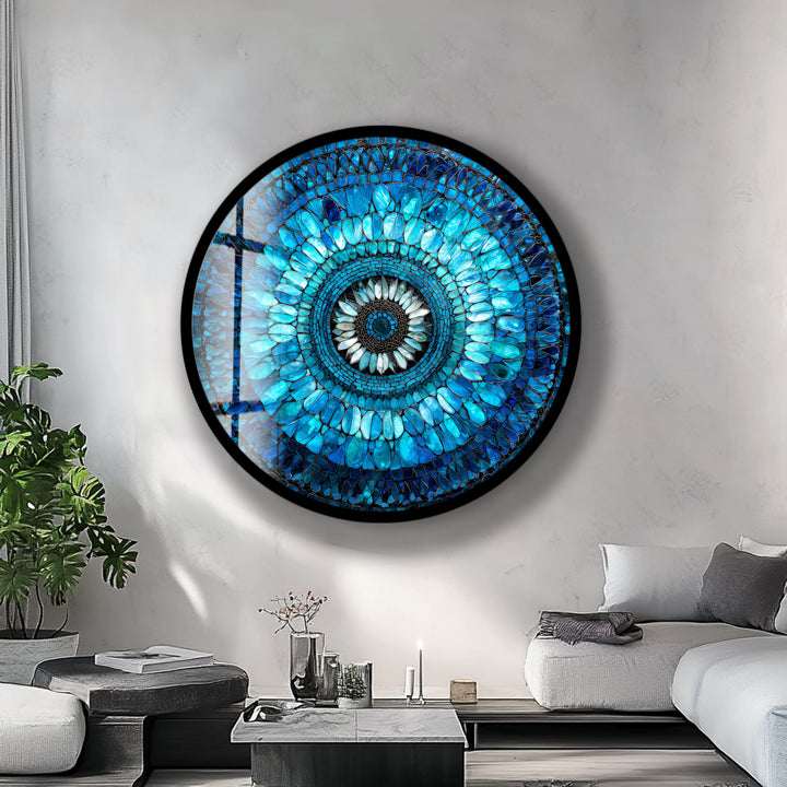 Radiant Mosaic Petal Bloom – Round Glass Wall Art