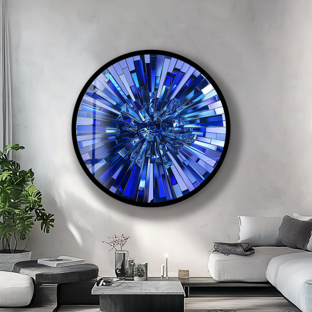 Sapphire Burst – Modern Blue Mosaic Round Glass Wall Art