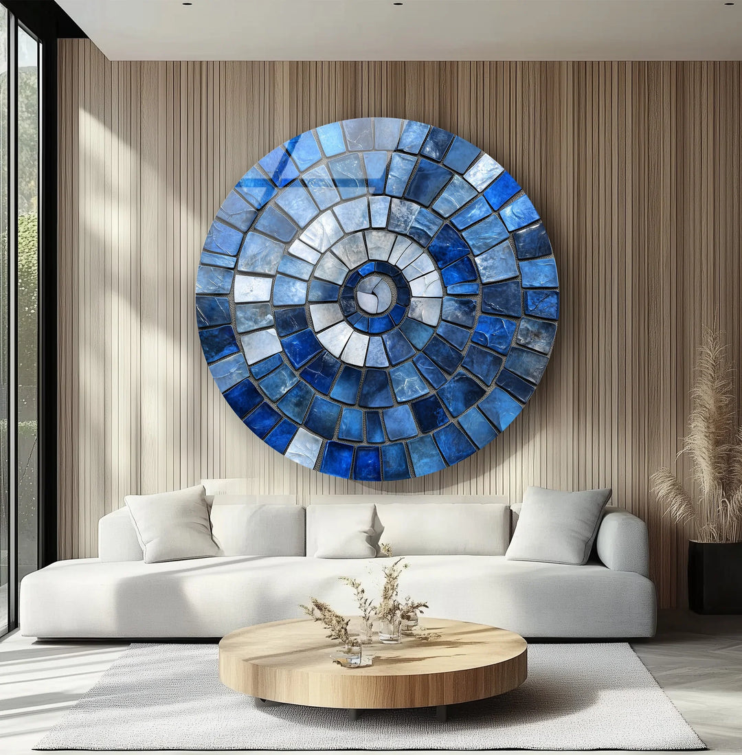 Blue Spiral Harmony – Mosaic Round Glass Wall Art - MyPhotoStation