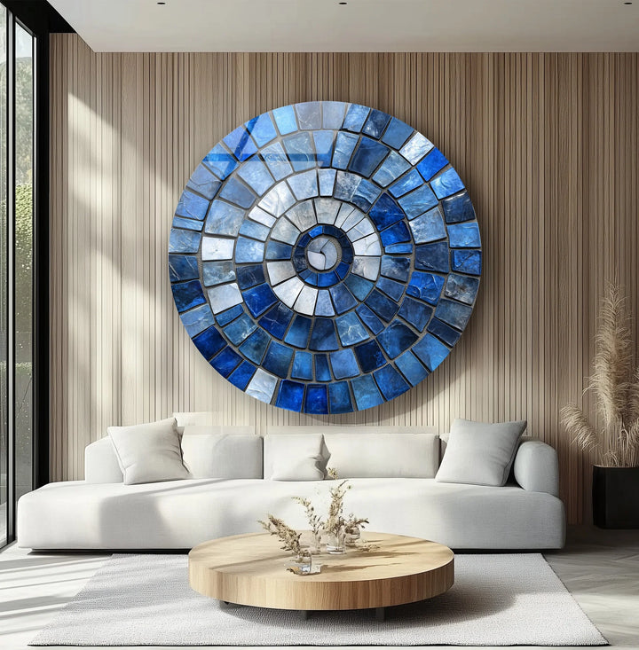 Blue Spiral Harmony – Mosaic Round Glass Wall Art - MyPhotoStation