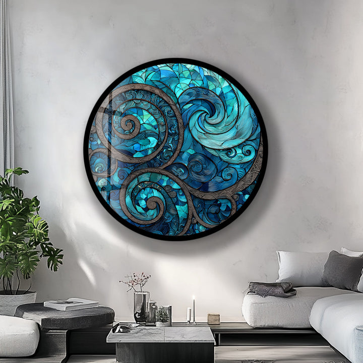 Oceanic Spirals – Round Glass Wall Art
