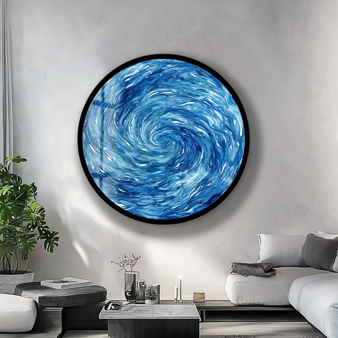 Oceanic Spiral Surge – Round Glass Wall Art