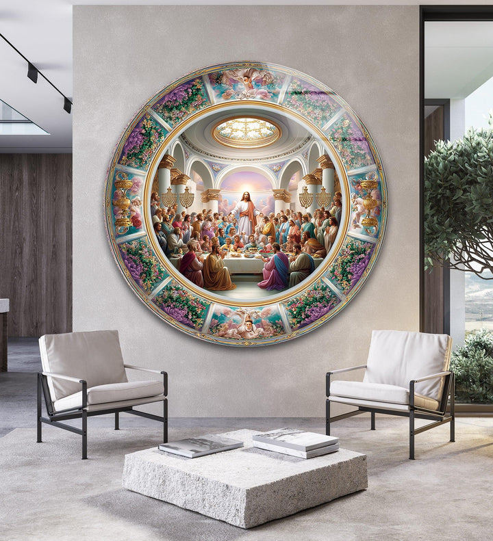 Heavenly Last Supper Scene – Round Glass Wall Art - MyPhotoStation
