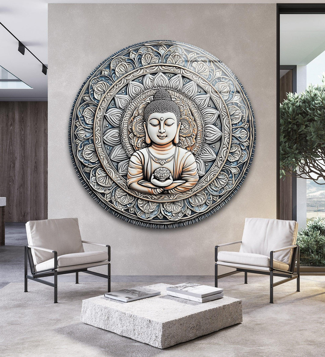 Buddha Lotus Mandala - Round Glass Wall Art - MyPhotoStation
