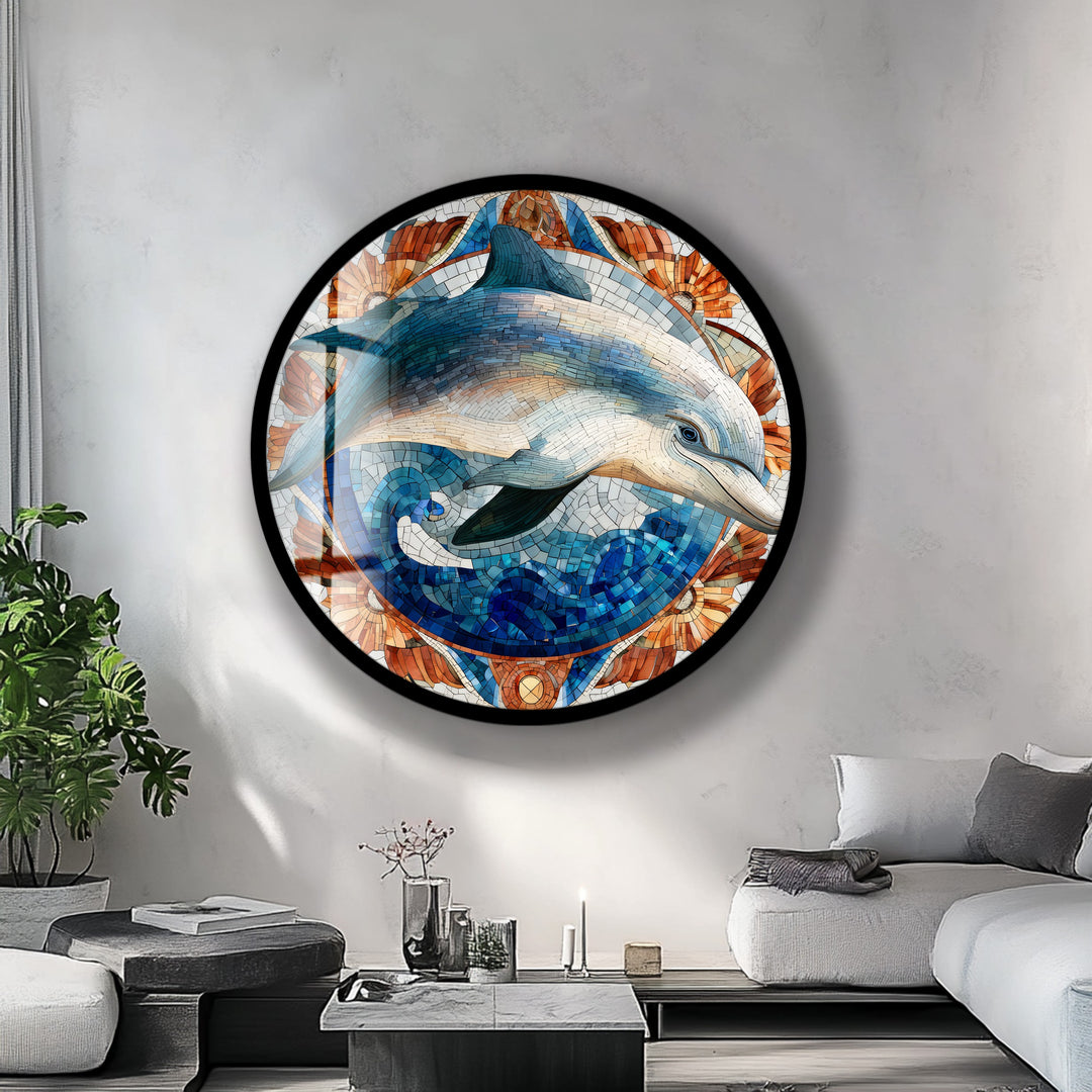 Ocean Spirit Dolphin – Round Glass Wall Art