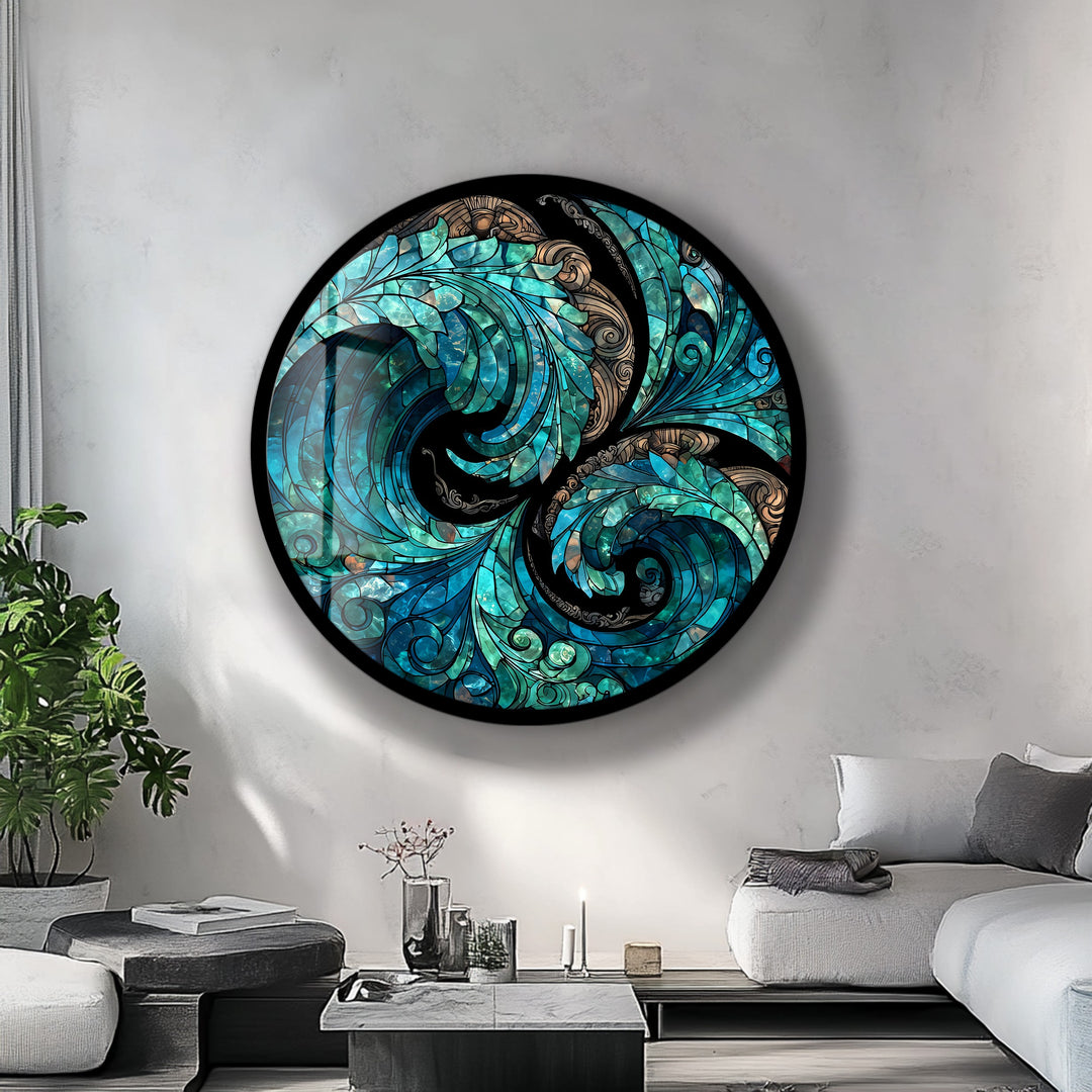 Verdant Whirlwind Mosaic – Round Glass Wall Art