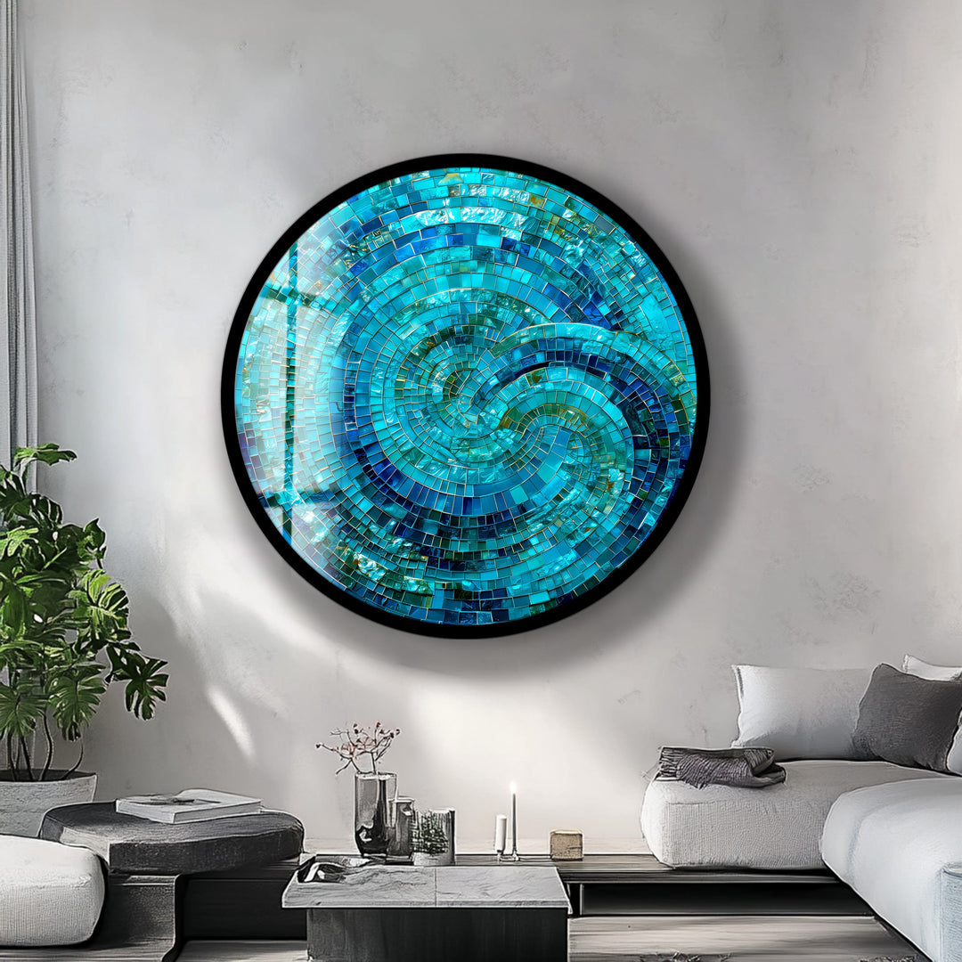 Oceanic Spiral Energy – Round Glass Wall Art
