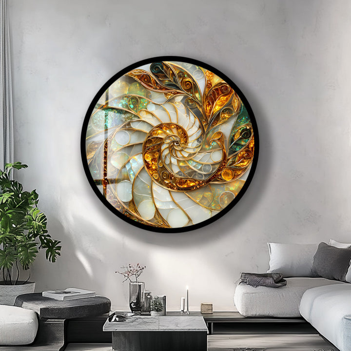 Golden Spiral Energy – Round Glass Wall Art