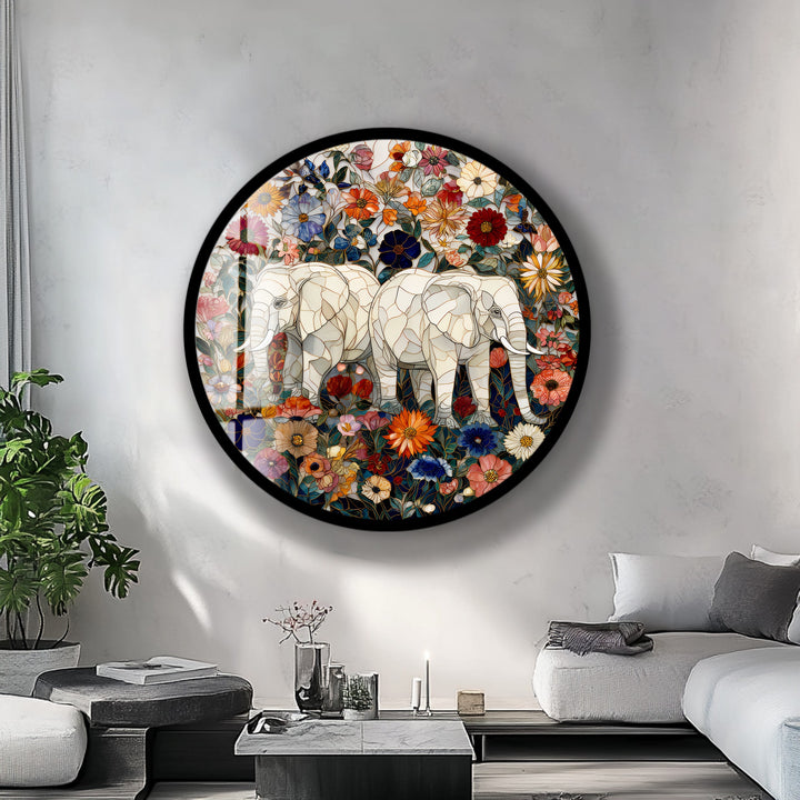 Floral Companions – Round Glass Wall Art