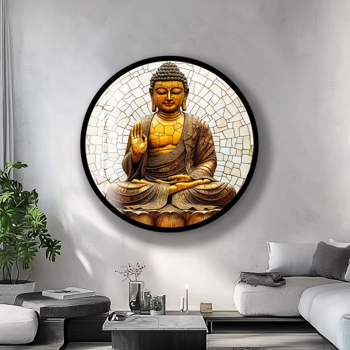 Buddha in Meditation – Round Glass Wall Art