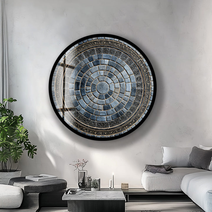 Regal Stone Mandala – Round Glass Wall Art