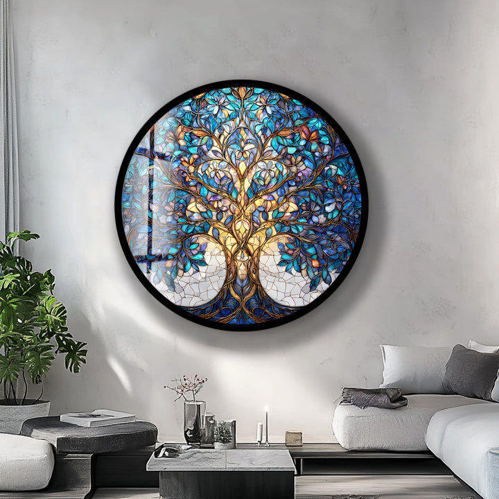 Celestial Tranquility Tree – Round Glass Wall Art