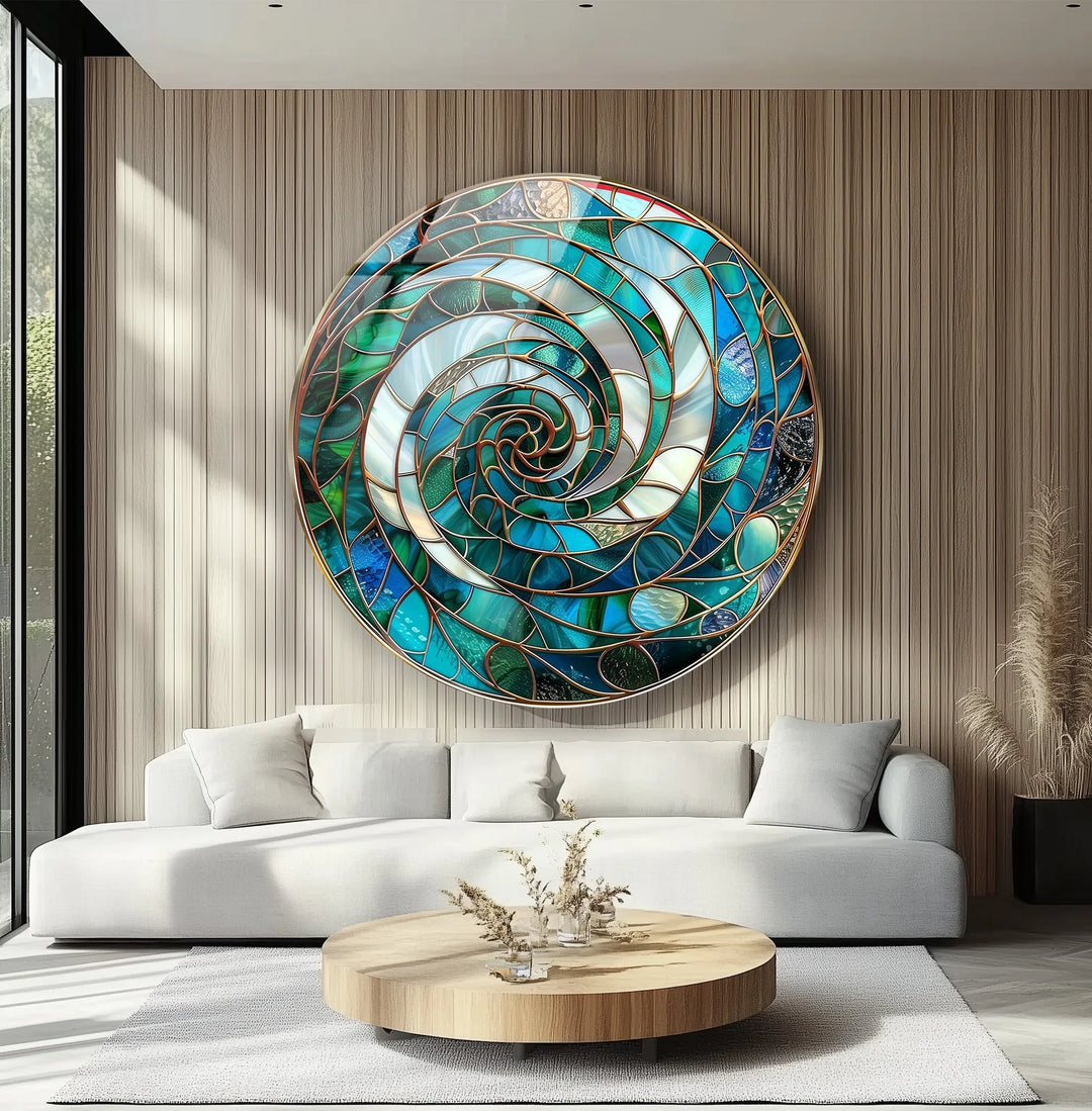 Aqua Spiral Harmony – Round Glass Wall Art - MyPhotoStation