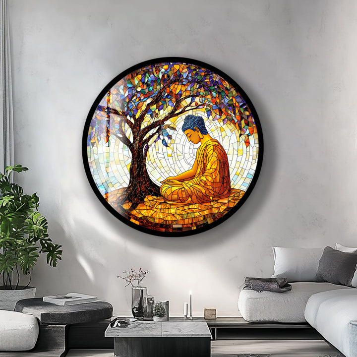 Beneath the Bodhi – Round Glass Wall Art