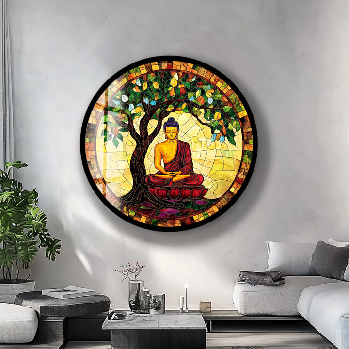 Enlightenment Under the Bodhi Tree – Round Glass Wall Art