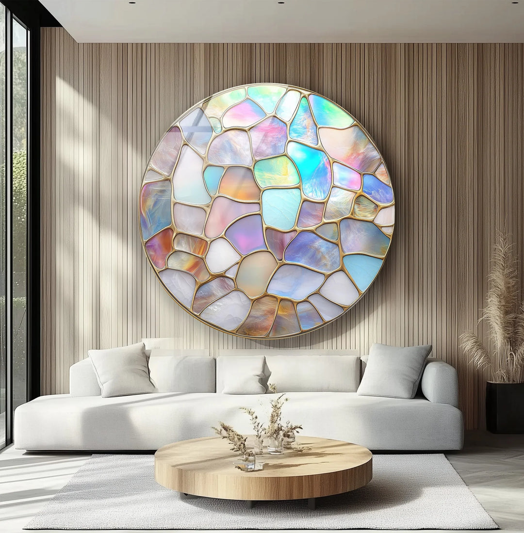 Iridescent Pastel Mosaic Round Glass Wall Art - MyPhotoStation