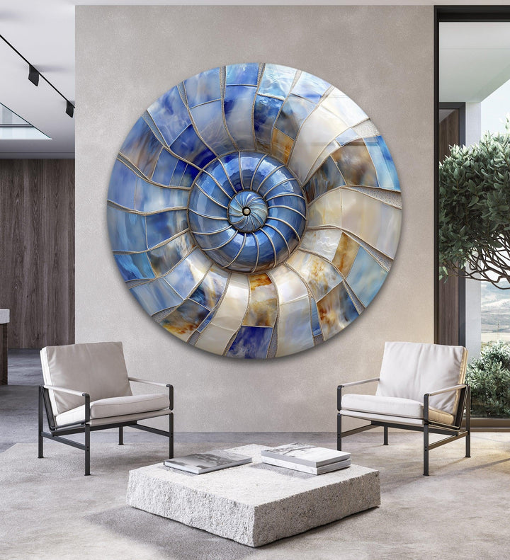 Coastal Nautilus Glow – Round Glass Wall Art - MyPhotoStation