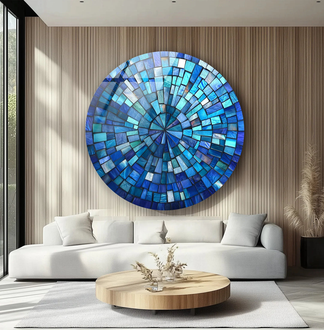 Oceanic Radiance – Blue Mosaic Round Glass Wall Art - MyPhotoStation