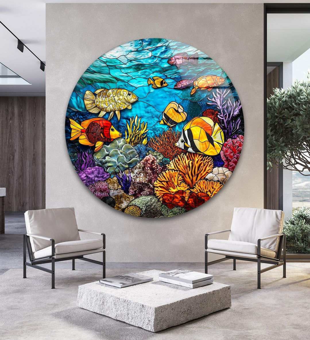 Vibrant Coral Reef Scene – Round Glass Wall Art - MyPhotoStation