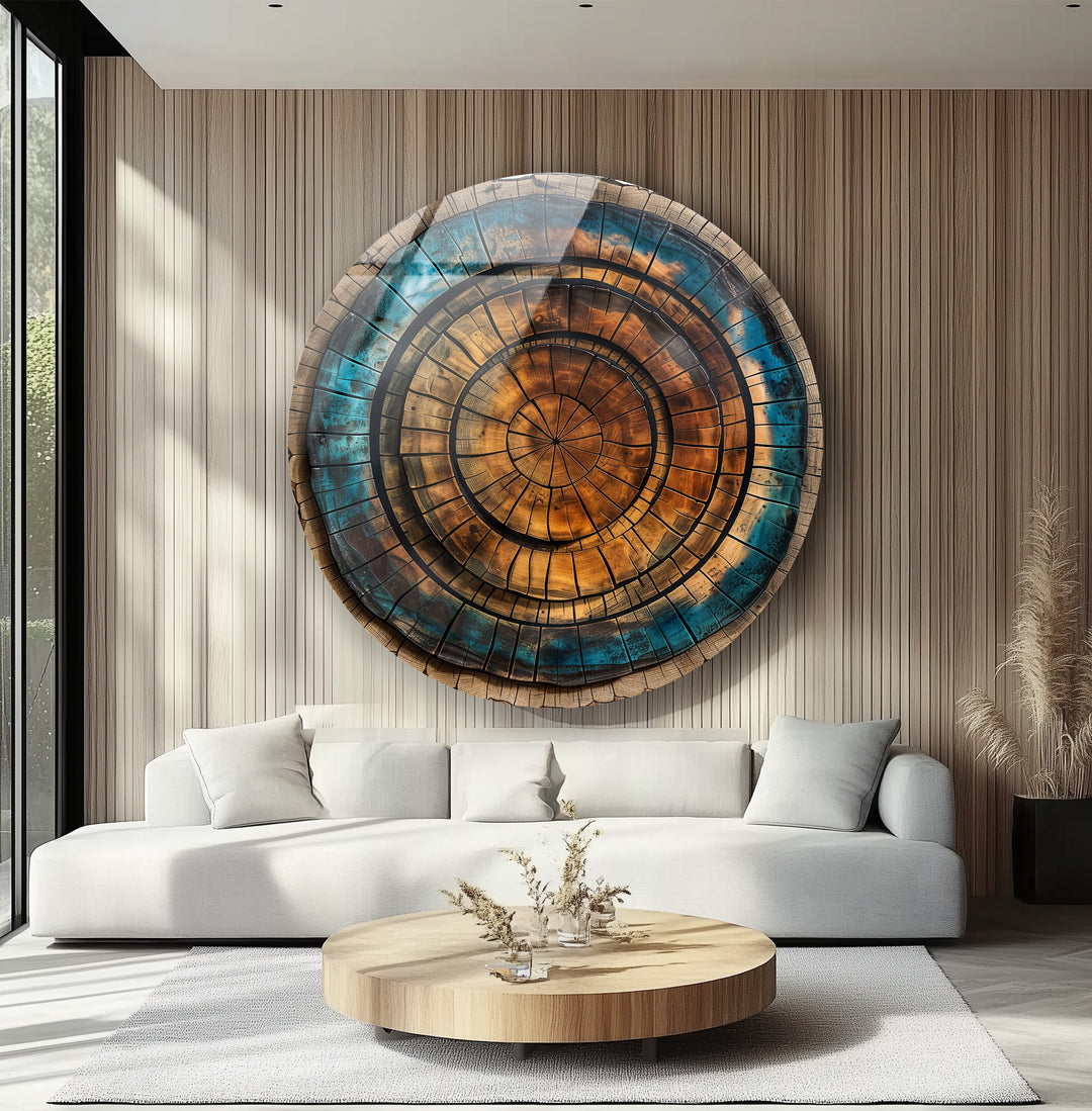 Eternal Rings – Rustic Wood Texture Round Glass Wall Art