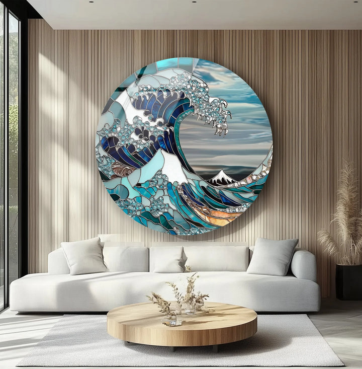 Great Wave Mosaic – Round Glass Wall Art - MyPhotoStation