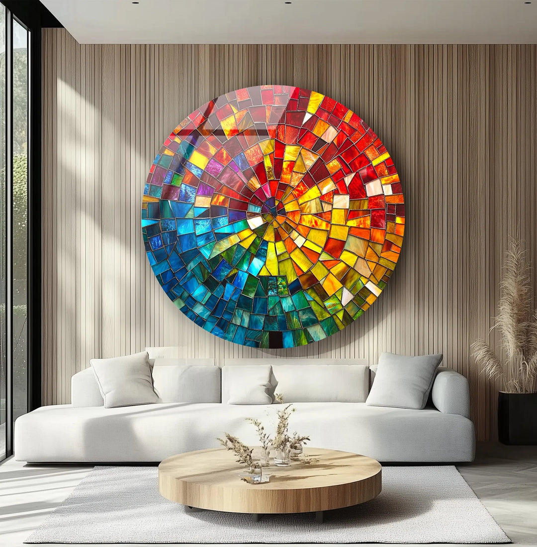 Radiant Spiral Mosaic Round Glass Wall Art - MyPhotoStation