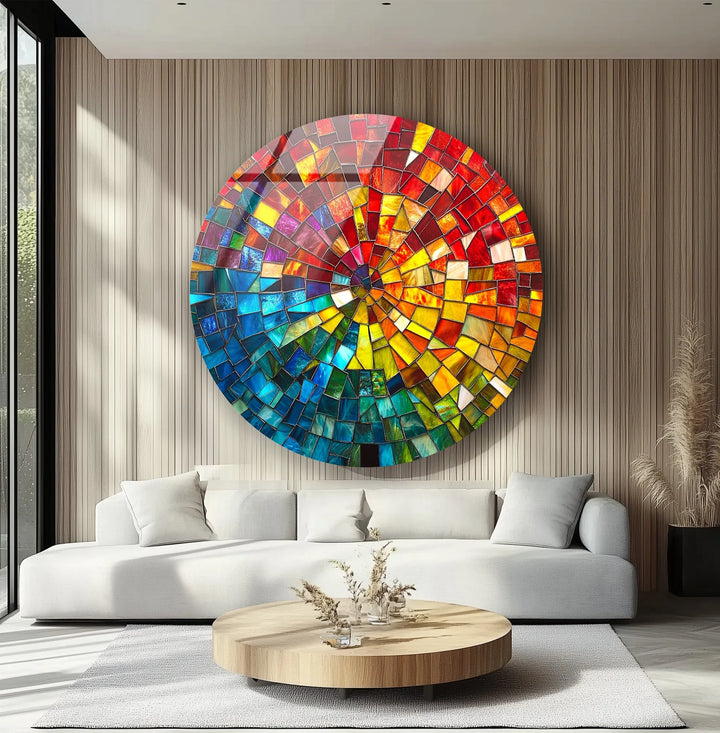 Radiant Spiral Mosaic Round Glass Wall Art - MyPhotoStation