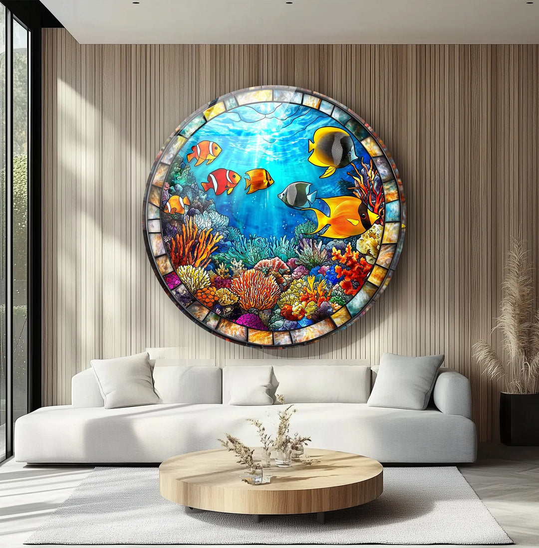 Tropical Reef Round Glass Wall Art - MyPhotoStation