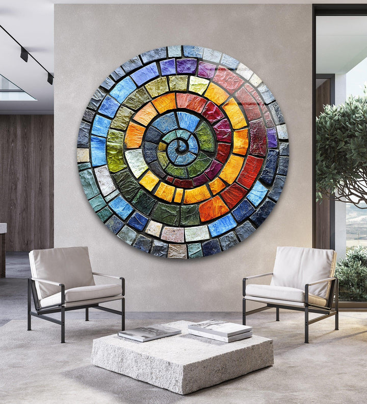 Textured Rainbow Spiral – Round Glass Wall Art - MyPhotoStation