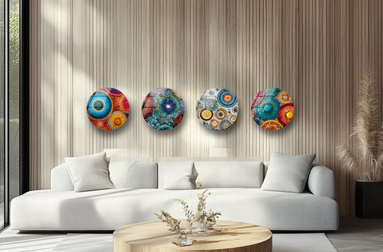 Round set of colorful abstract mosaic glass wall art shines with modern décor and abstract art design and is perfect as wall art set