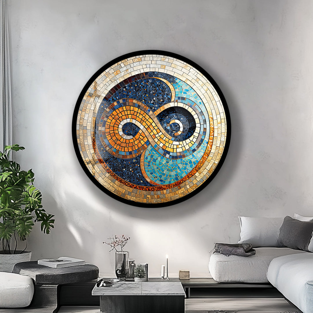 Infinite Balance – Mosaic Mandala Design Round Glass Wall Art