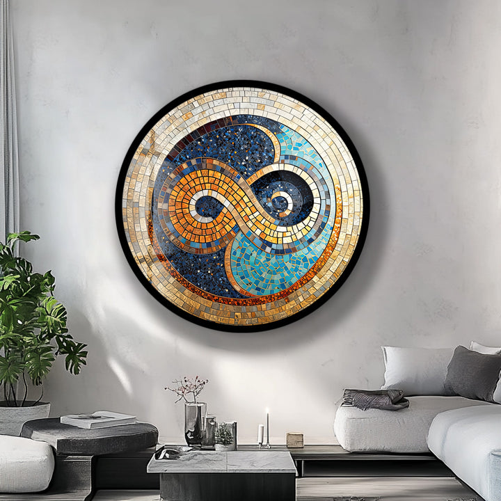 Infinite Balance – Mosaic Mandala Design Round Glass Wall Art