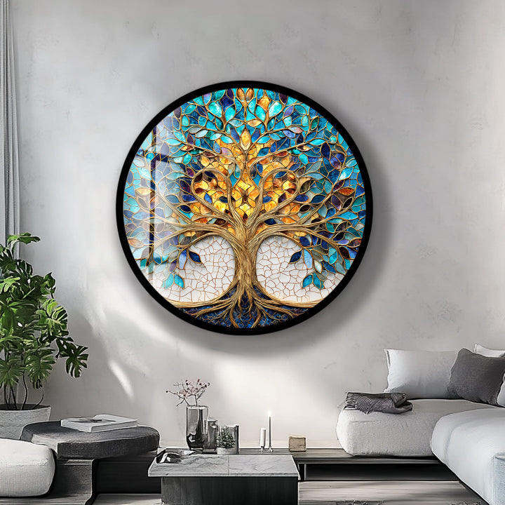 Luminous Harmony Tree – Round Glass Wall Art