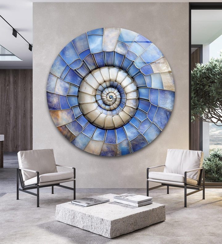 Celestial Shell Spiral – Round Glass Wall Art - MyPhotoStation