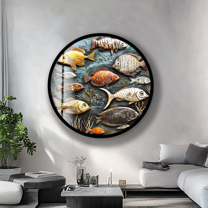 Ocean Harmony Mosaic – Round Glass Wall Art