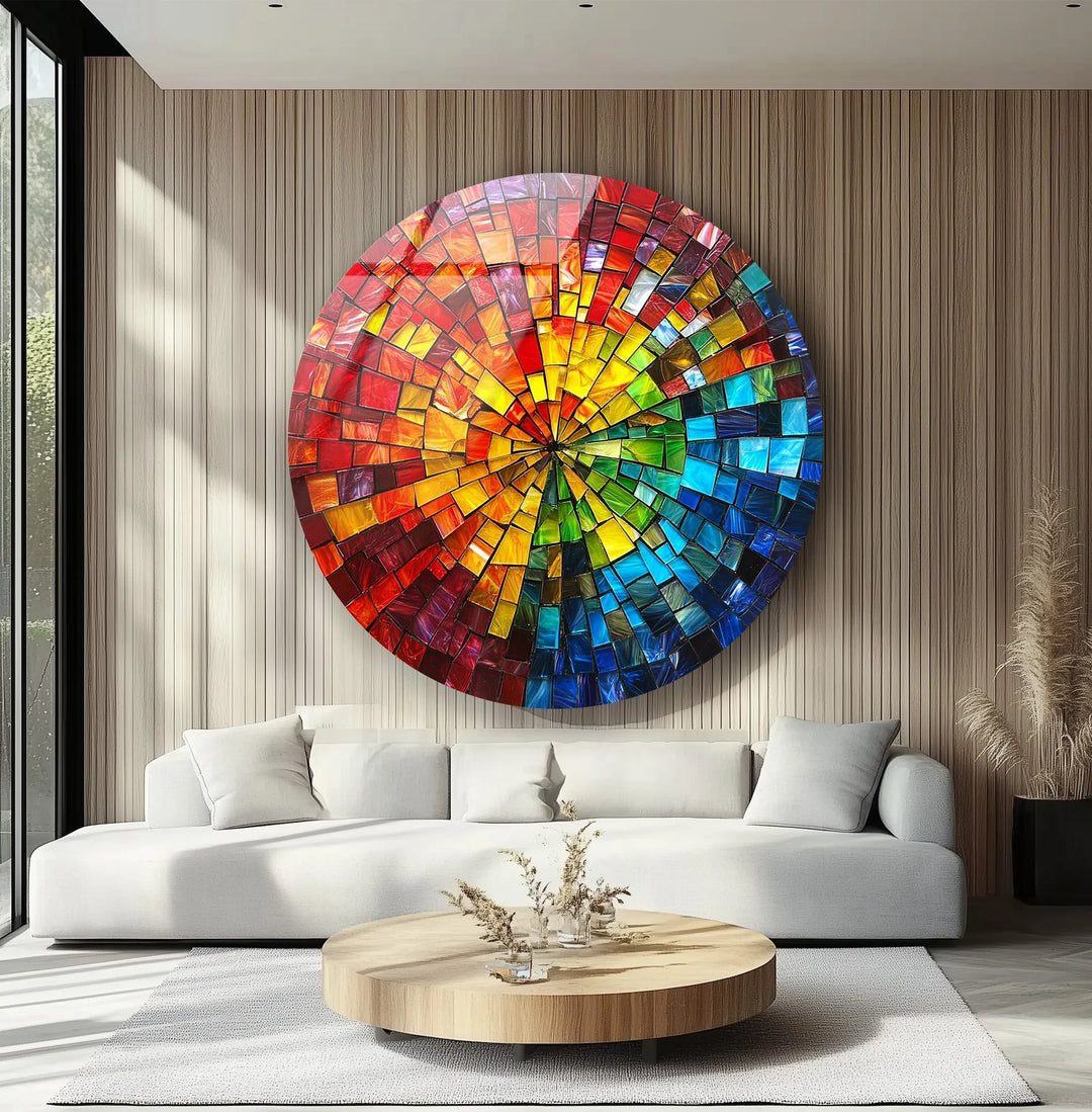 Solar Prism Mosaic Round Glass Wall Art - MyPhotoStation