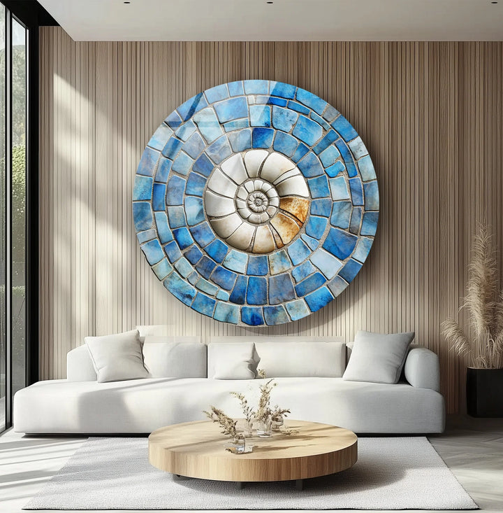 Coastal Fossil Spiral Round Glass Wall Art - MyPhotoStation