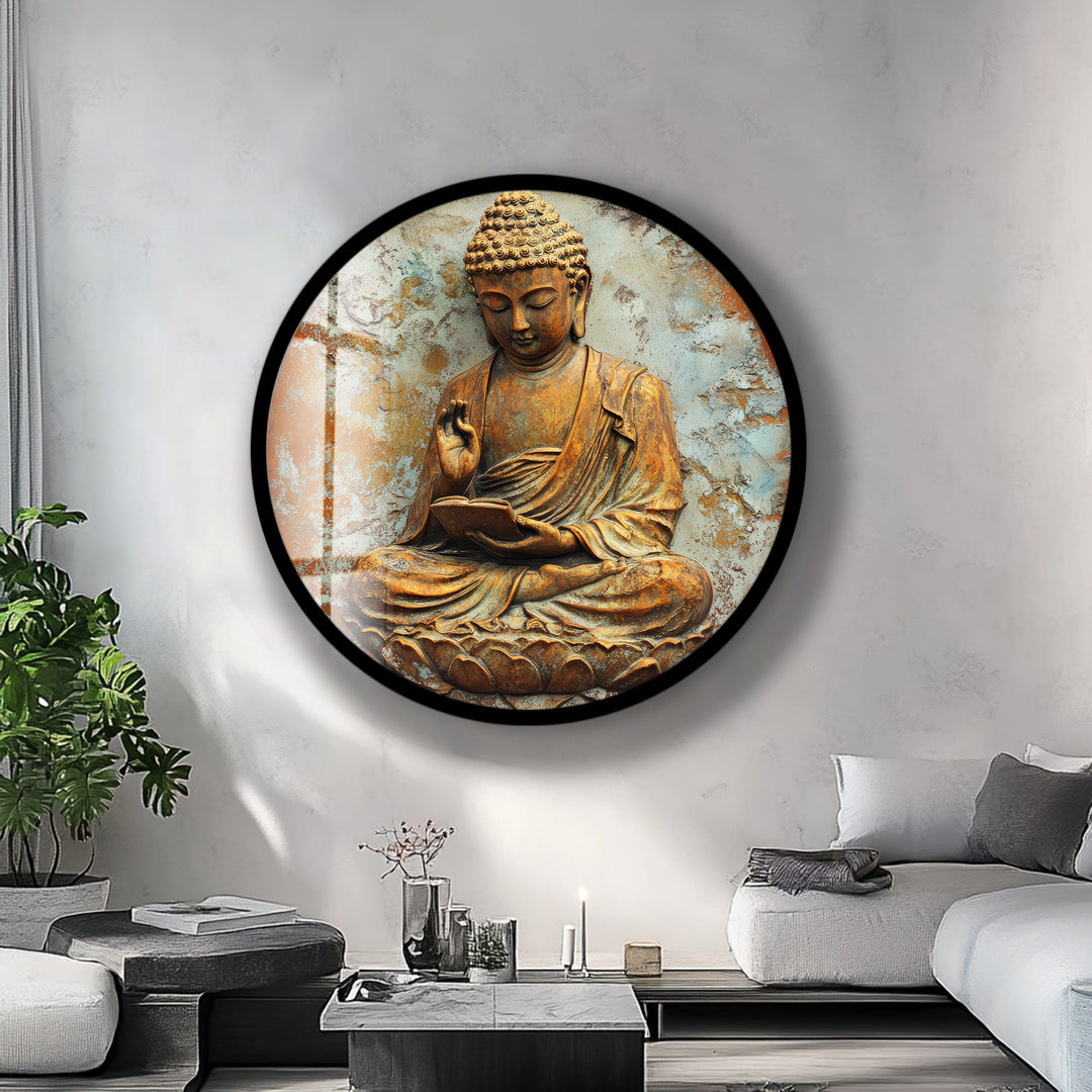 Serene Wisdom Buddha – Round Glass Wall Art